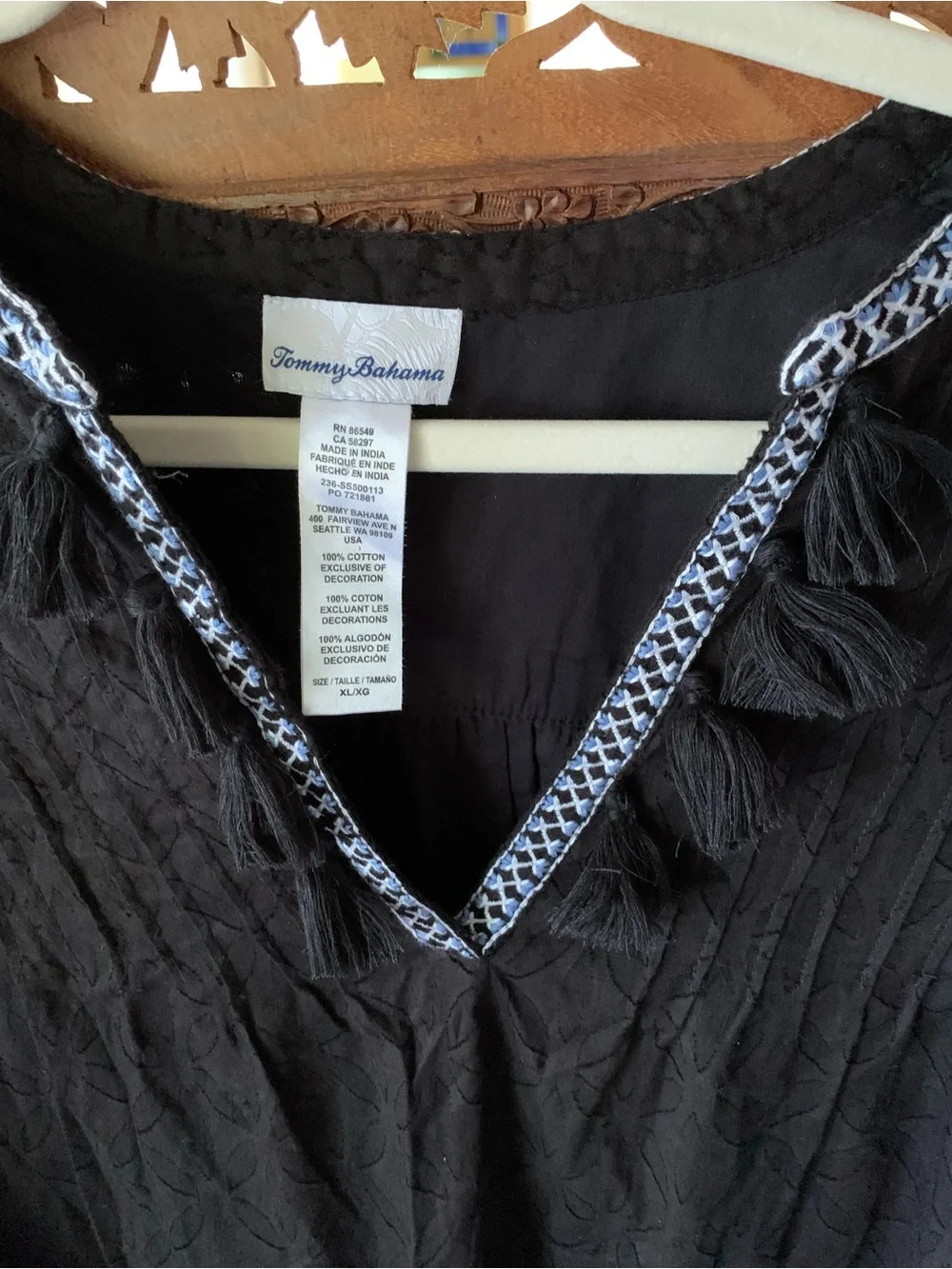 Tommy Bahama Black Mini Dress with Blue Embroidered Trim - Picture 4 of 6